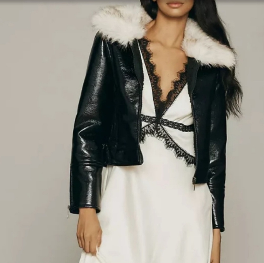 Unreal fur wet look aviator jacket - Picture 10 of 16